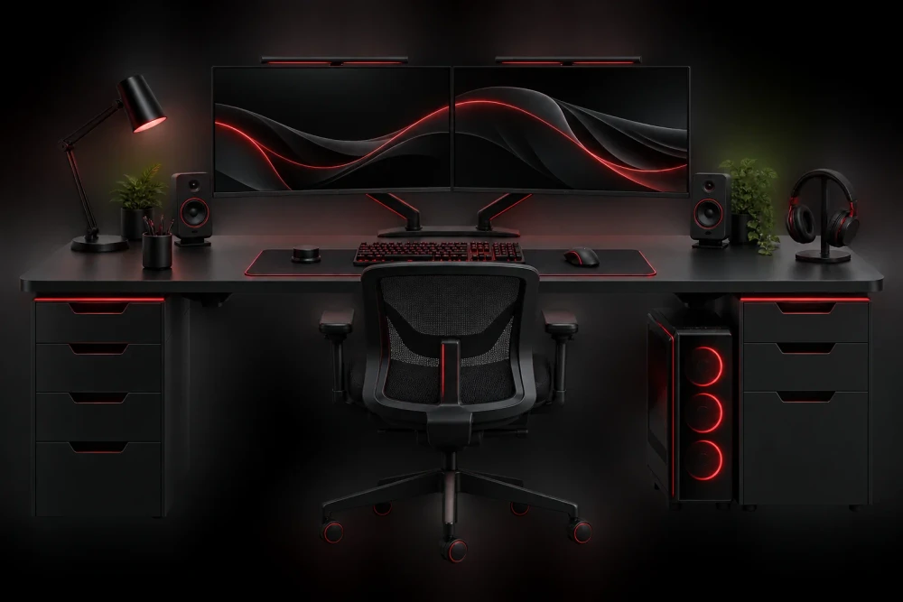 Black and red creator workstation